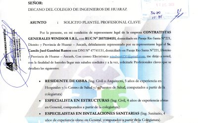 Requerimiento de Ingenieros Colegiados (contacto 043-421815 Gambini Ramos)